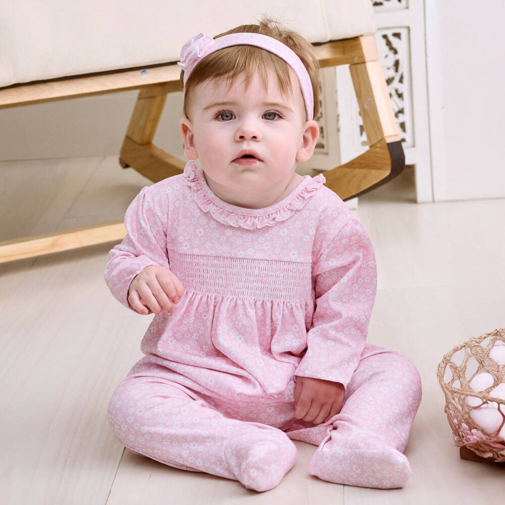 Kissy Kissy-Комбинезон розовый Fall In Bloom из хлопка Пима для малышек | Childrensalon