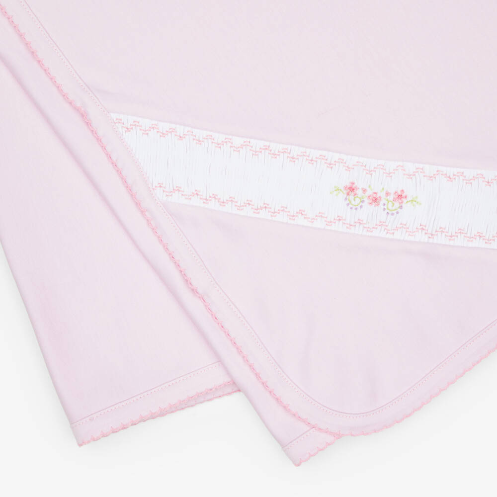 Kissy Kissy-Baby Girls Pink Hand-Smocked Blanket in Pima Cotton (75cm) | Childrensalon