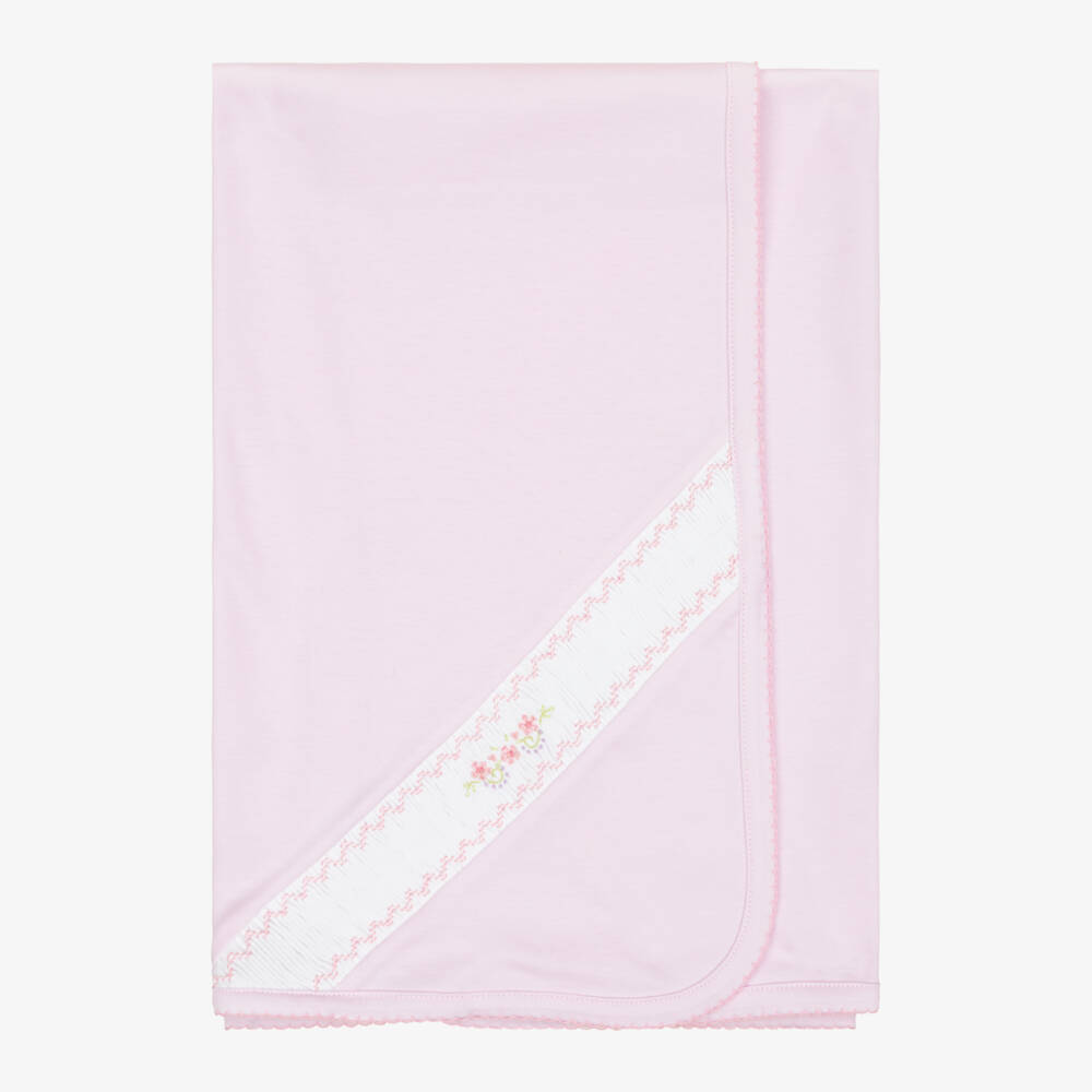 Kissy Kissy-Baby Girls Pink Hand-Smocked Blanket in Pima Cotton (75cm) | Childrensalon