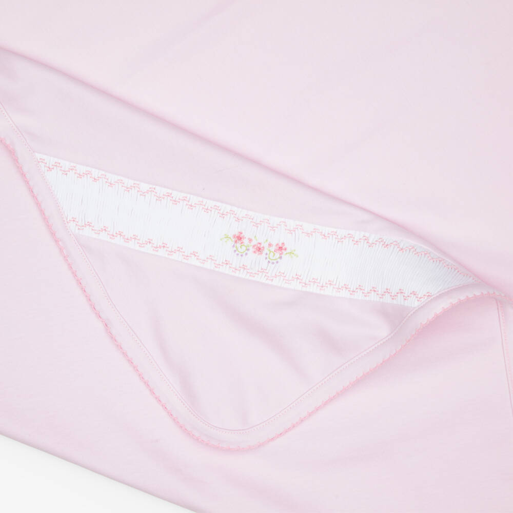 Kissy Kissy-Baby Girls Pink Hand-Smocked Blanket in Pima Cotton (75cm) | Childrensalon