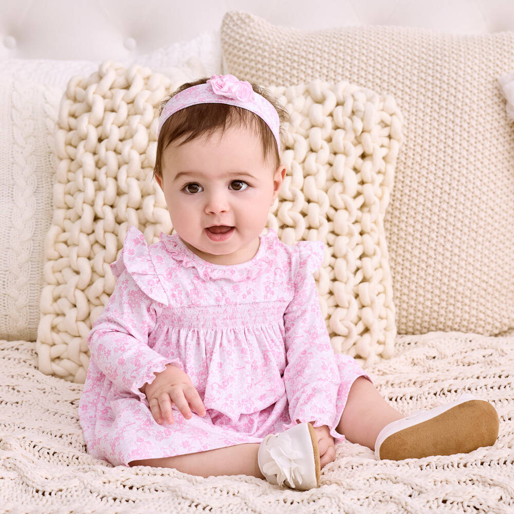 Kissy Kissy-Baby Girls Pink Old English Roses Pima Cotton Dress | Childrensalon