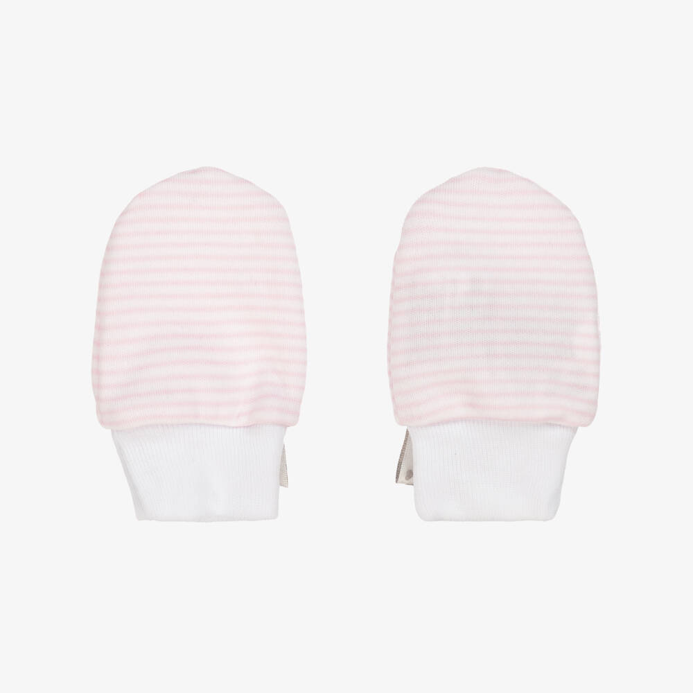 Kissy Kissy-Baby Girls Pink Stripe Pack Of Pups Cotton Scratch Mitts | Childrensalon