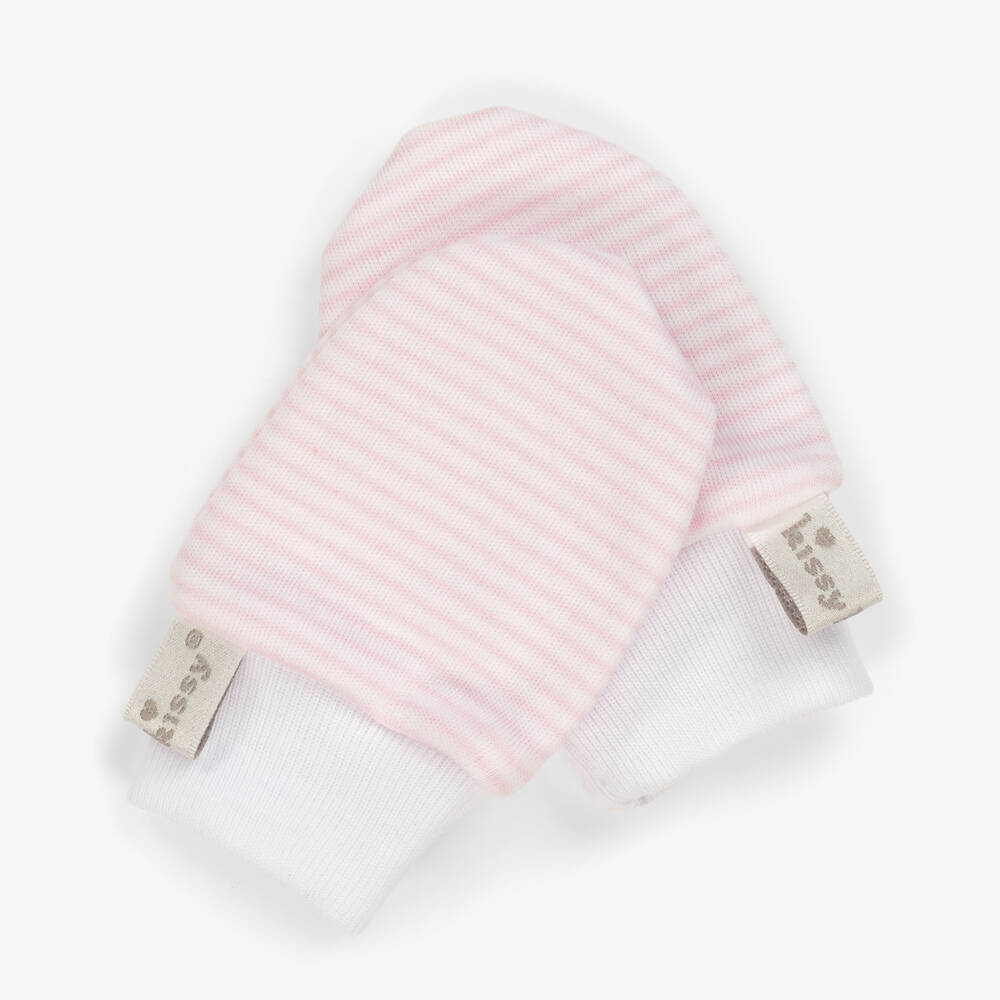 Kissy Kissy-Baby Girls Pink Stripe Pack Of Pups Cotton Scratch Mitts | Childrensalon