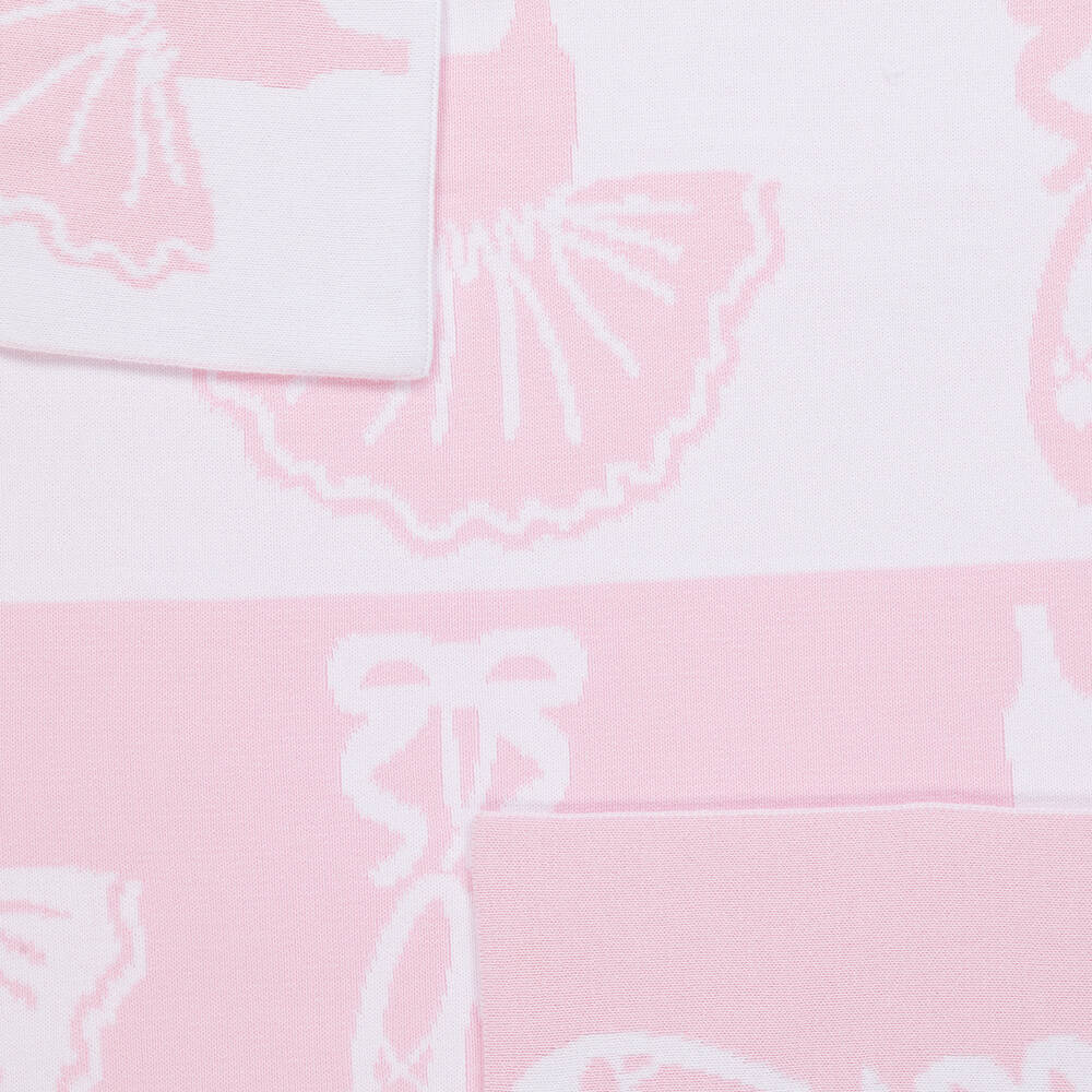 Kissy Kissy-بطانية أطفال بناتي محبوكة لون زهري وأبيض (95 سم) | Childrensalon