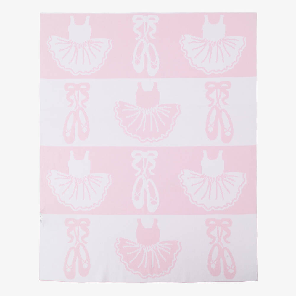 Kissy Kissy-بطانية أطفال بناتي محبوكة لون زهري وأبيض (95 سم) | Childrensalon