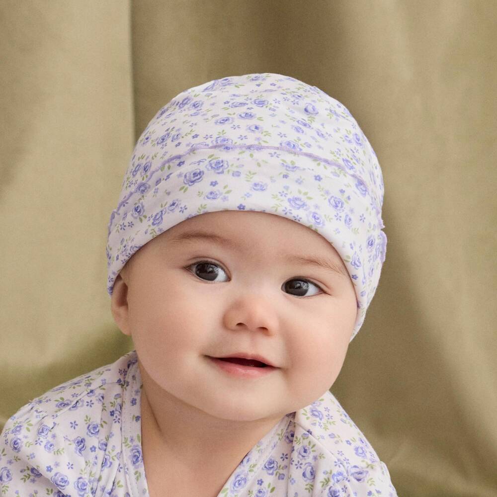 Kissy Kissy-Baby Girls Purple Cottage Roses Pima Cotton Hat | Childrensalon