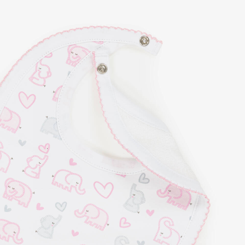 Kissy Kissy-Baby Girls White Baby Elephant Hearts Pima Cotton Bib | Childrensalon