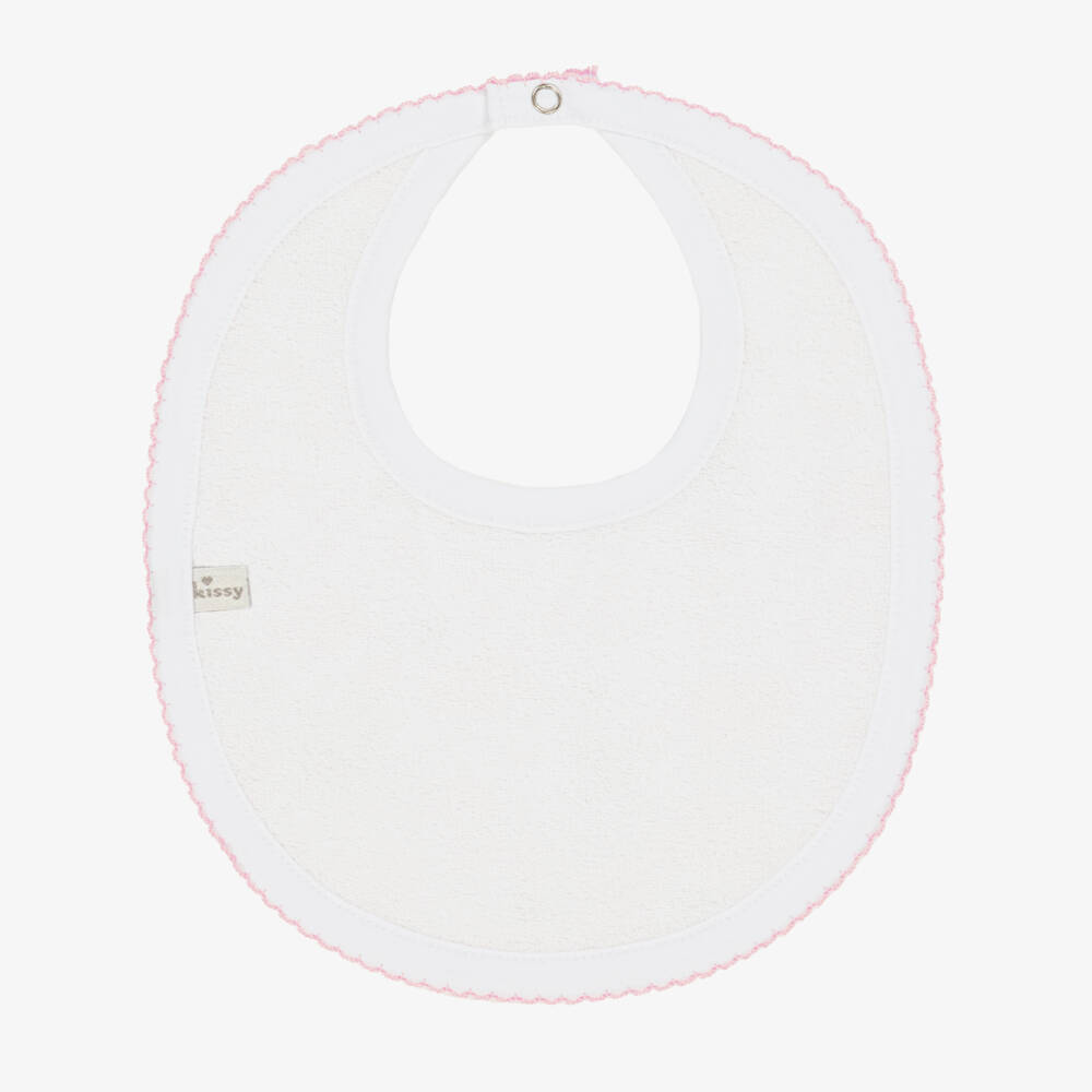 Kissy Kissy-Baby Girls White Baby Elephant Hearts Pima Cotton Bib | Childrensalon