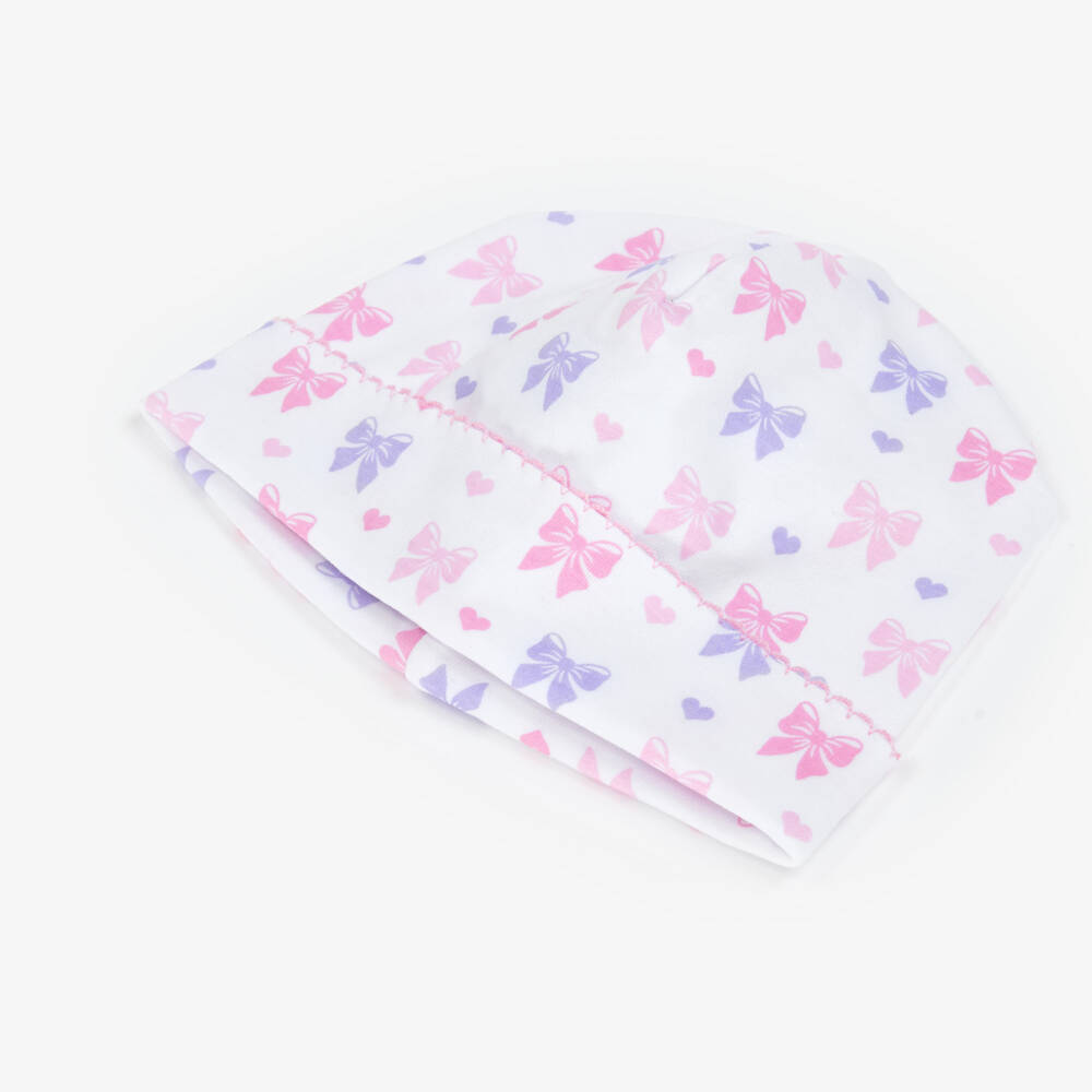 Kissy Kissy-قبعة بنات رضع قطن بيما بفيونكات لون أبيض | Childrensalon