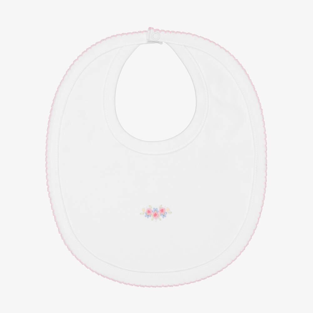 Kissy Kissy-Baby Girls White Hand-Embroidered Pastel Gardens Bib | Childrensalon