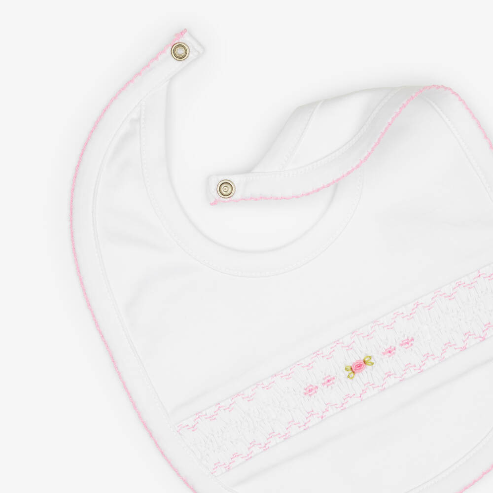 Kissy Kissy-Baby Girls White Hand-Smocked Bib in Pima Cotton | Childrensalon