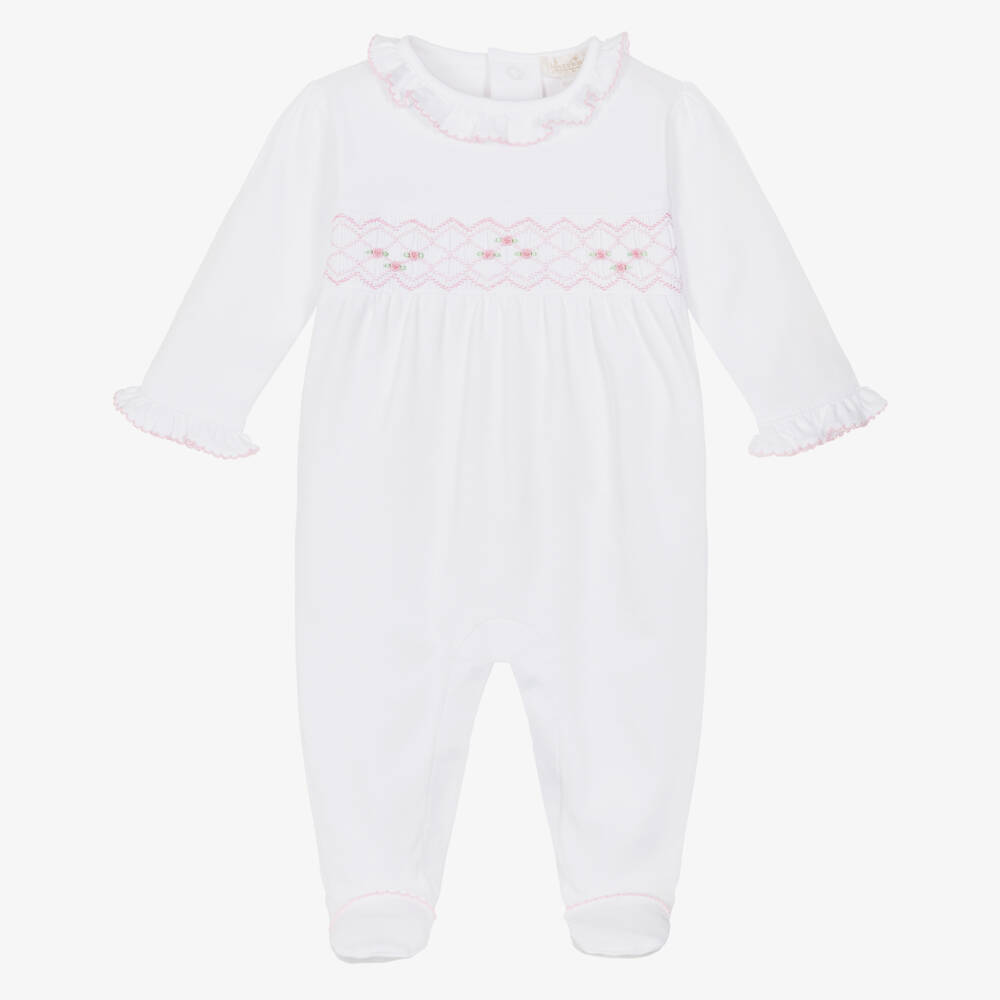 Kissy Kissy-Baby Girls White Pima Cotton Hand-Smocked Babygrow | Childrensalon
