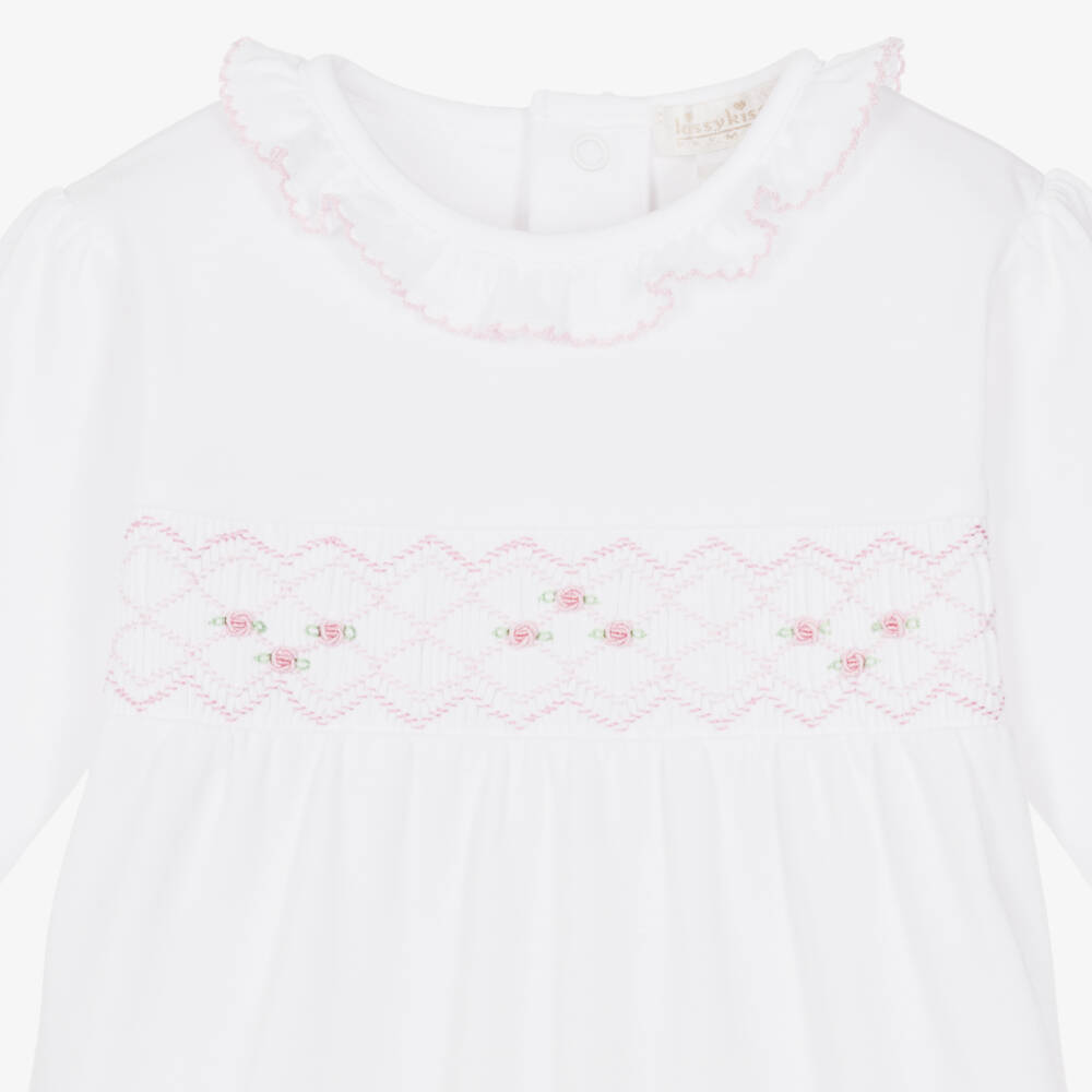 Kissy Kissy-Baby Girls White Pima Cotton Hand-Smocked Babygrow | Childrensalon