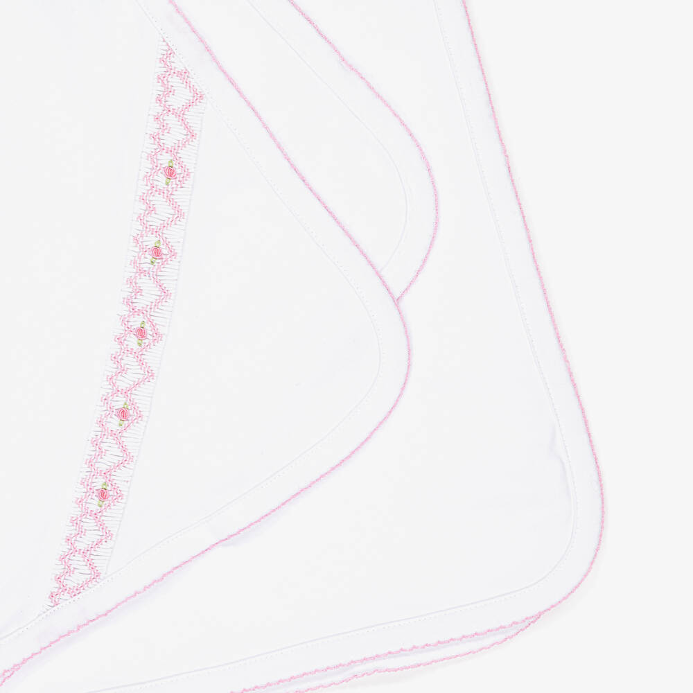 Kissy Kissy-بطانية بتطريز سموك قطن بيما لون أبيض للبنات الرضع (73 سم) | Childrensalon