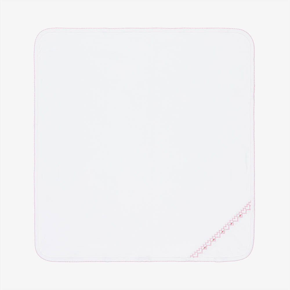 Kissy Kissy-بطانية بتطريز سموك قطن بيما لون أبيض للبنات الرضع (73 سم) | Childrensalon