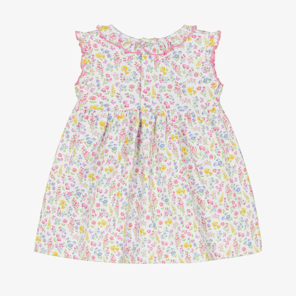 Kissy Kissy-Baby Girls White Pima Cotton Pastel Gardens Dress | Childrensalon