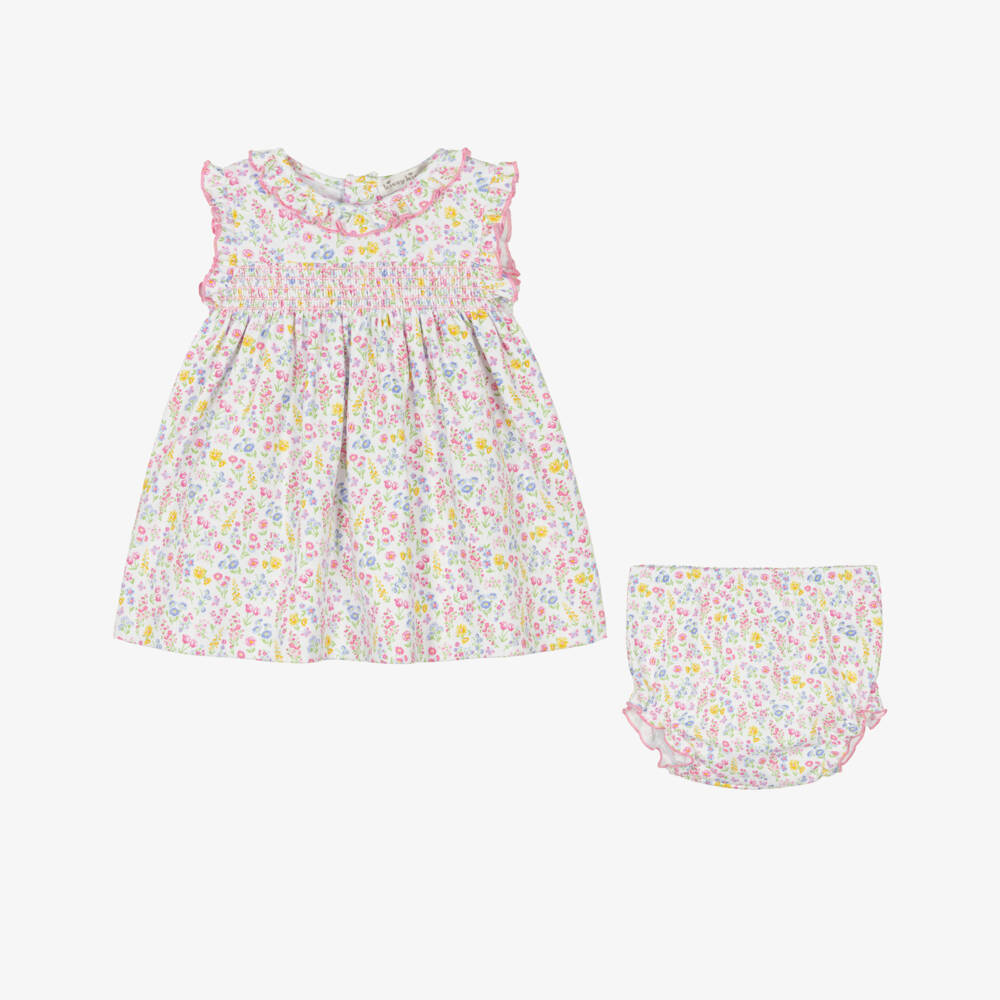 Kissy Kissy-Baby Girls White Pima Cotton Pastel Gardens Dress | Childrensalon