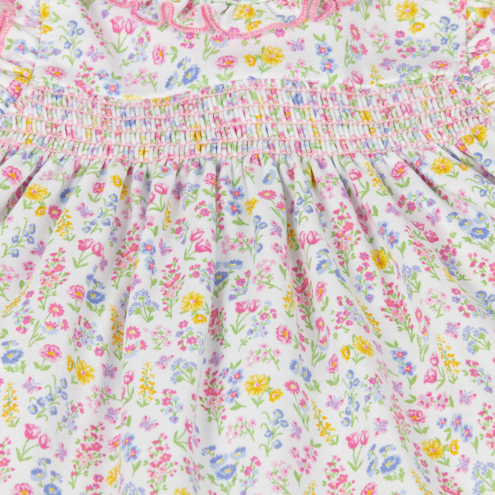 Kissy Kissy-Baby Girls White Pima Cotton Pastel Gardens Dress | Childrensalon