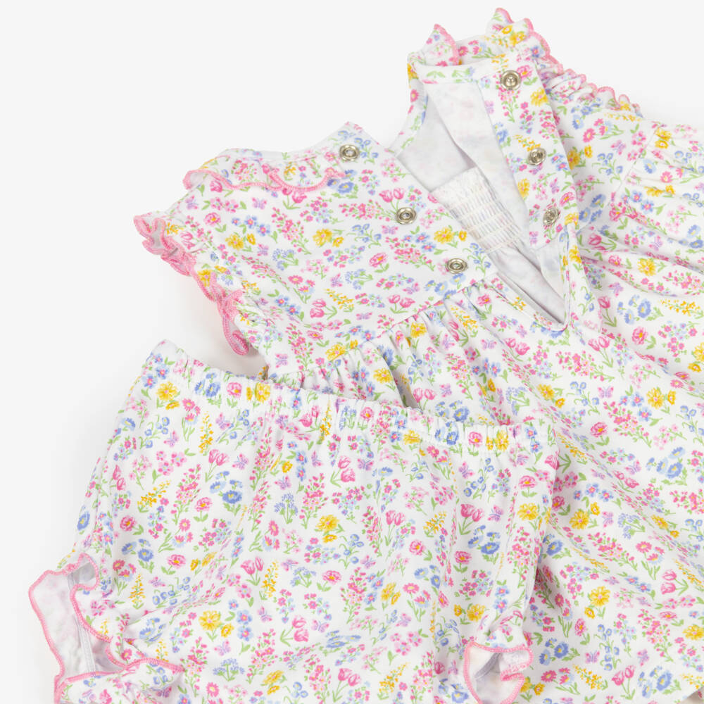 Kissy Kissy-Baby Girls White Pima Cotton Pastel Gardens Dress | Childrensalon