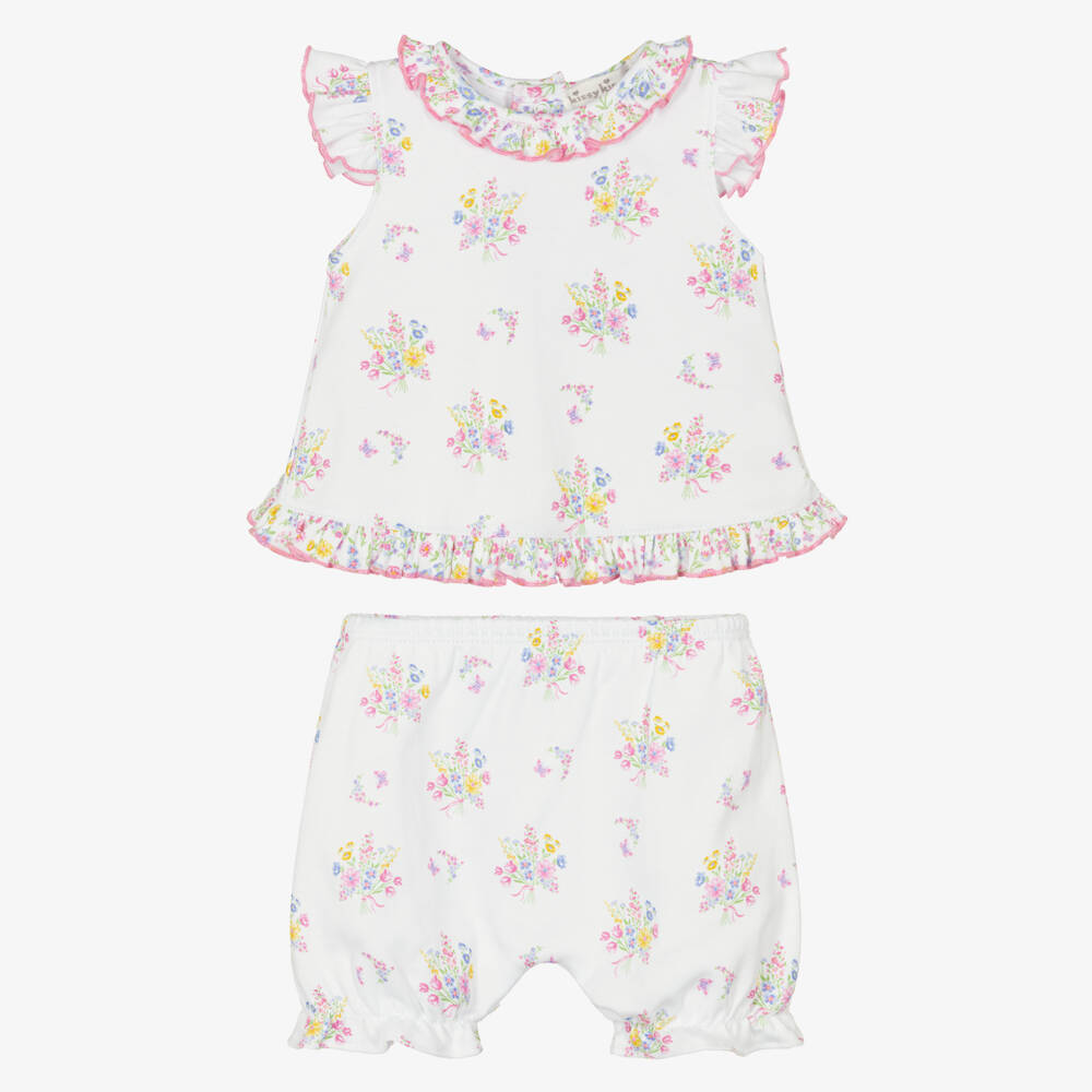 Kissy Kissy-Комплект белых шорт с цветочным узором и оборками для девочек | Childrensalon