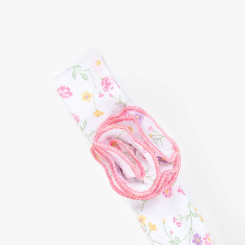 Kissy Kissy-Baby Girls White & Pink Autumn Gardens Pima Cotton Headband | Childrensalon