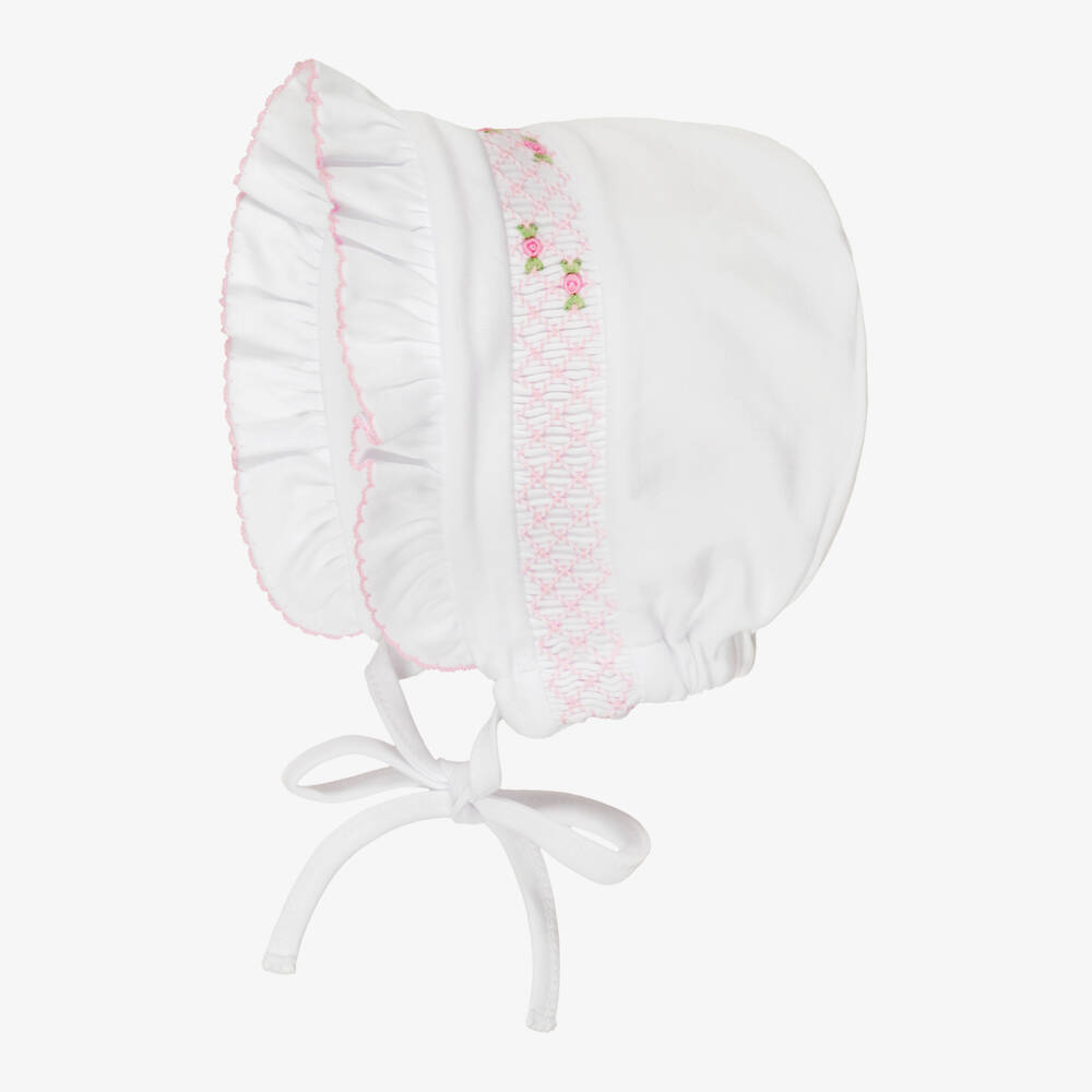 Kissy Kissy-Baby Girls White & Pink Fall Blooms Pima Cotton Bonnet | Childrensalon