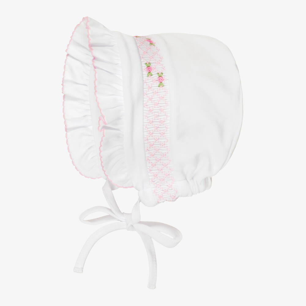 Kissy Kissy-Baby Girls White & Pink Fall Blooms Pima Cotton Bonnet | Childrensalon