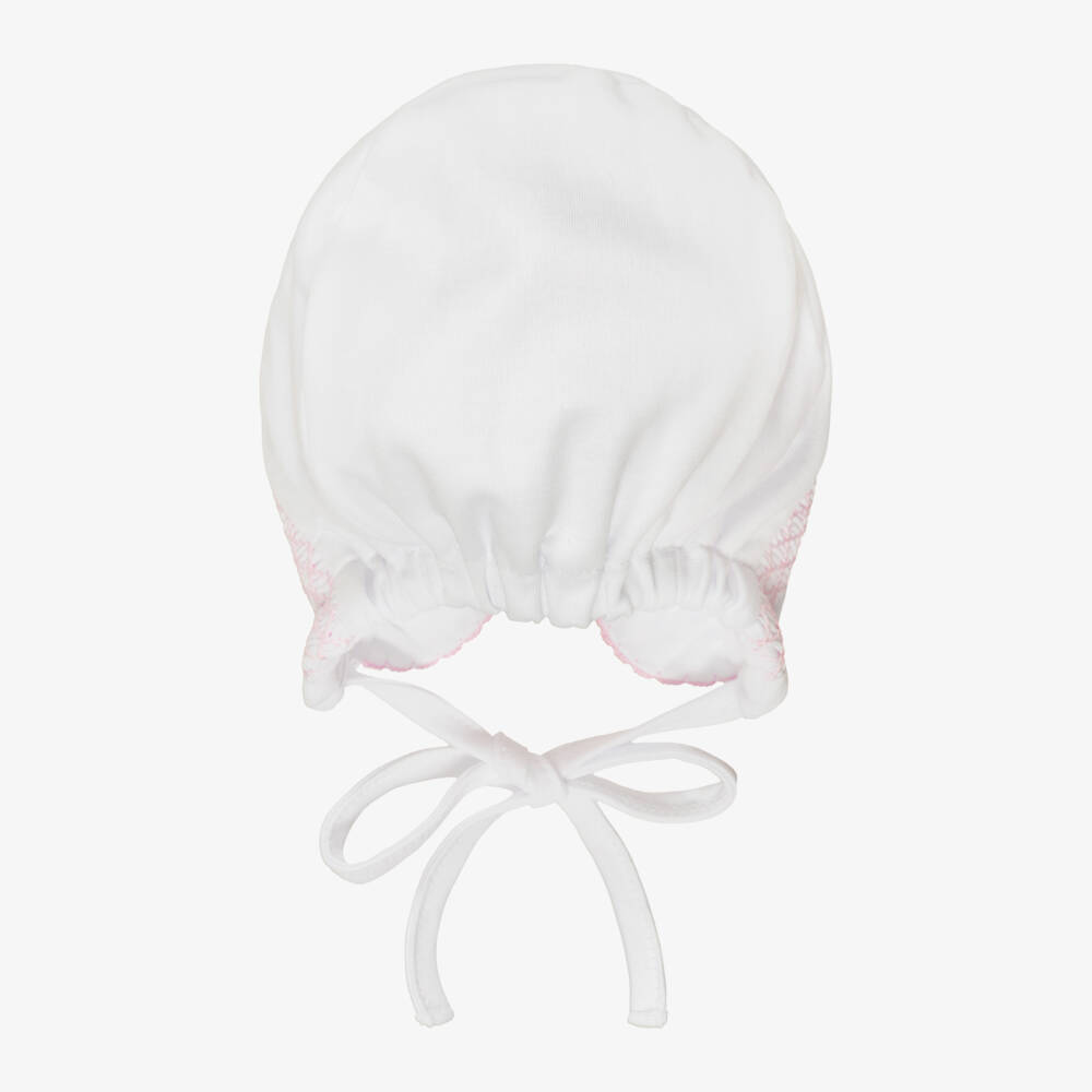 Kissy Kissy-Baby Girls White & Pink Fall Blooms Pima Cotton Bonnet | Childrensalon