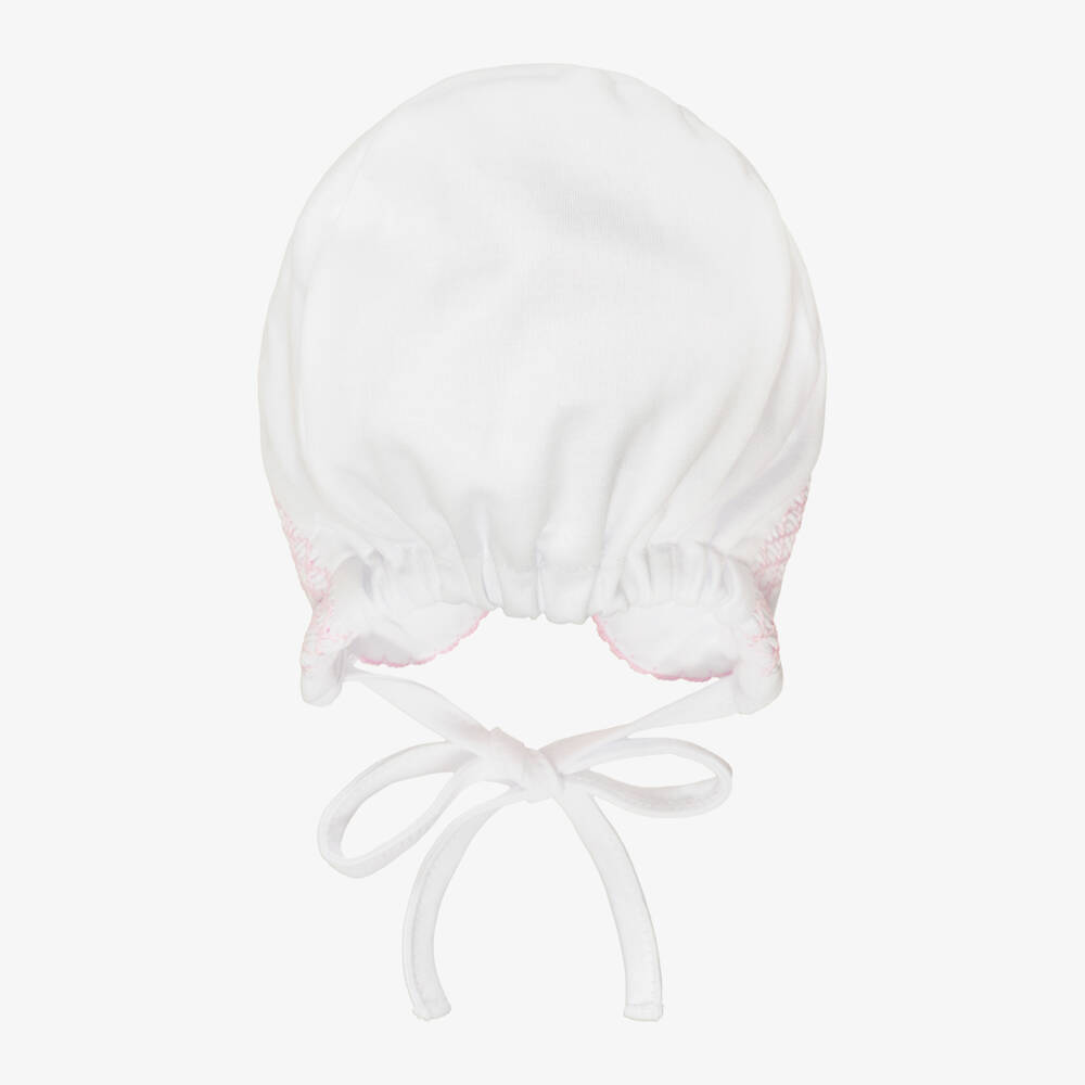 Kissy Kissy-Baby Girls White & Pink Fall Blooms Pima Cotton Bonnet | Childrensalon