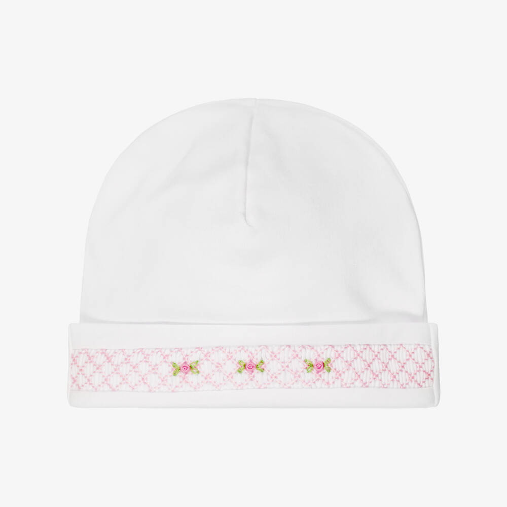 Kissy Kissy-Baby Girls White & Pink Fall Blooms Pima Cotton Hat | Childrensalon