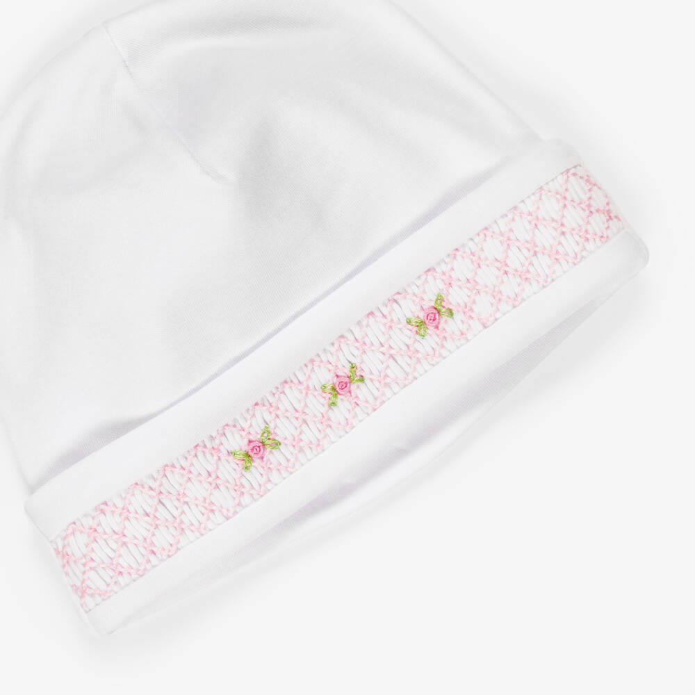 Kissy Kissy-Baby Girls White & Pink Fall Blooms Pima Cotton Hat | Childrensalon