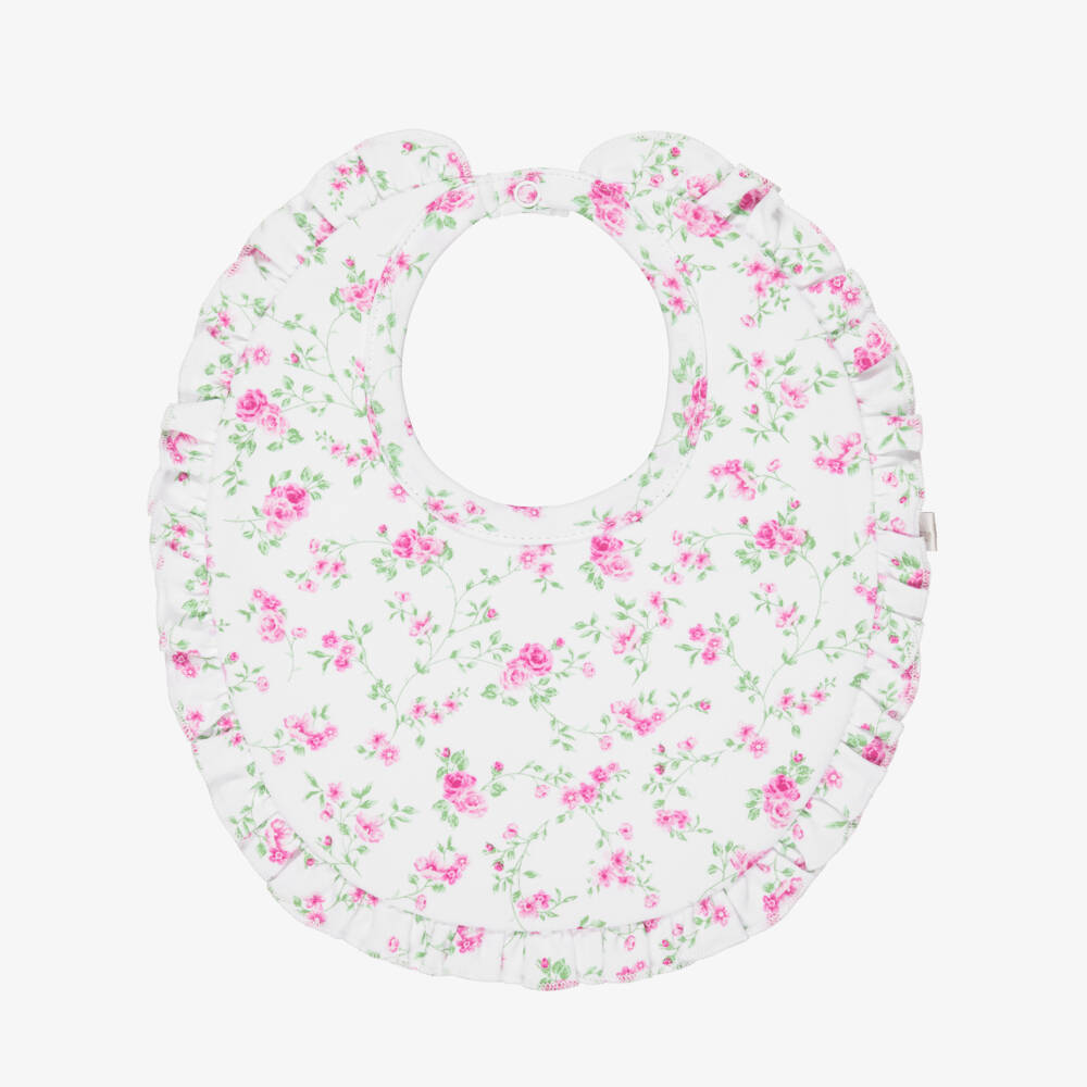 Kissy Kissy-Baby Girls White & Pink Floral Victorian Roses Pima Cotton Bib | Childrensalon