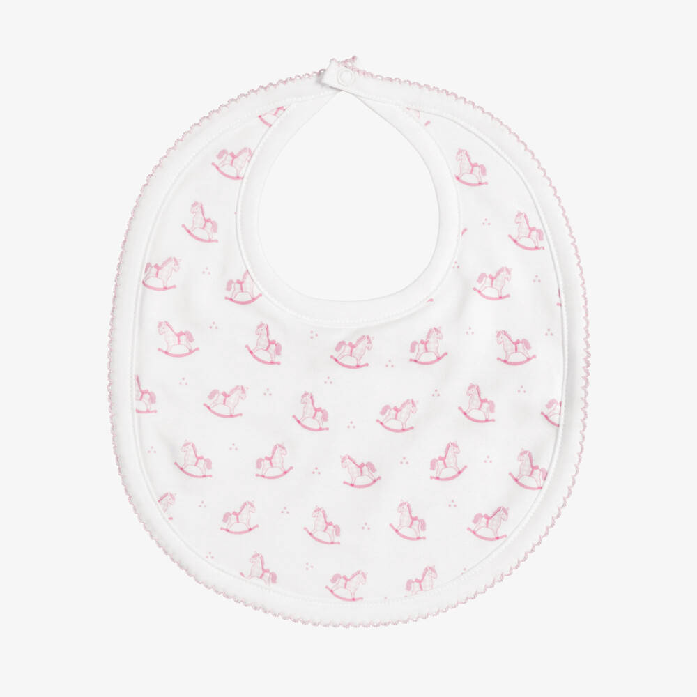 Kissy Kissy-Baby Girls White & Pink Gingham Rockers Pima Cotton Bib | Childrensalon
