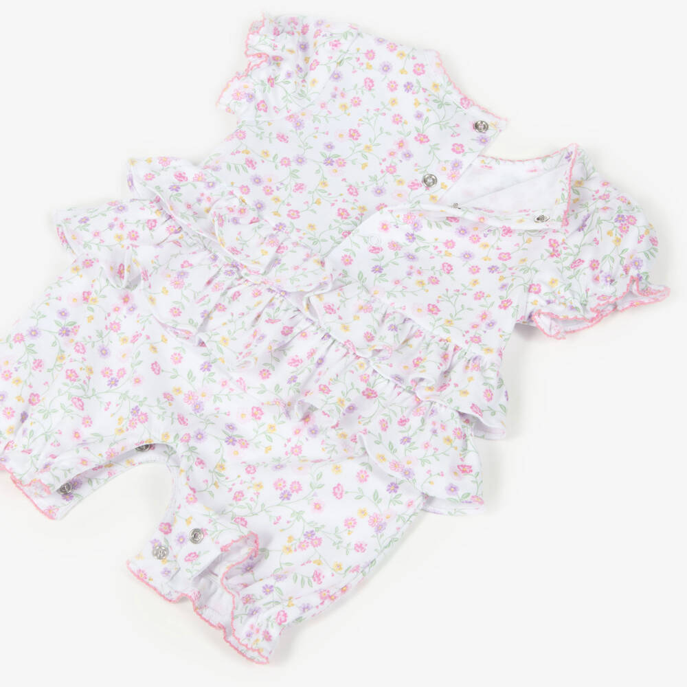 Kissy Kissy-Baby Girls White & Pink Pima Cotton Autumn Gardens Shortie | Childrensalon