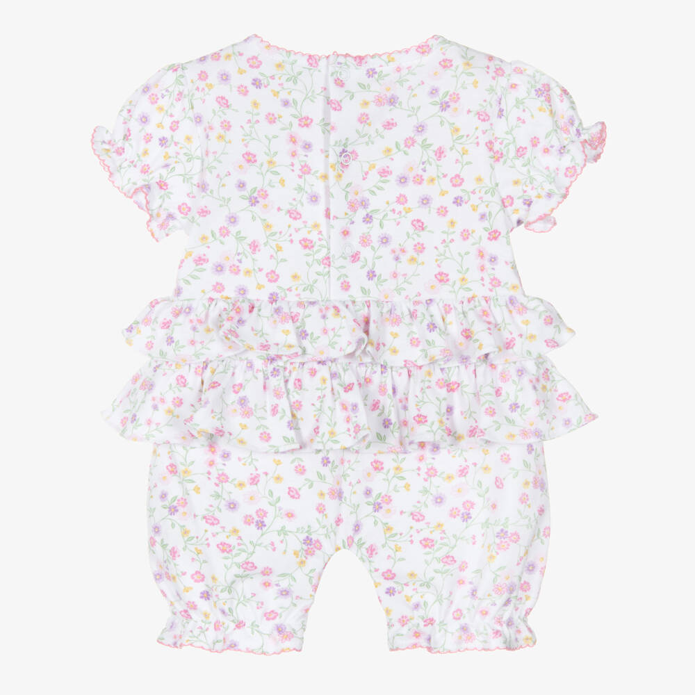 Kissy Kissy-Baby Girls White & Pink Pima Cotton Autumn Gardens Shortie | Childrensalon