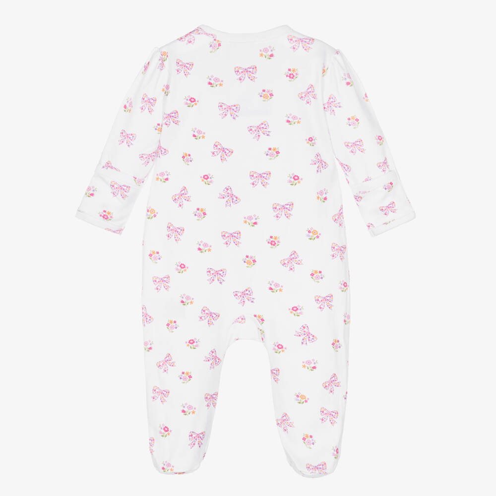 Kissy Kissy-Baby Girls White & Pink Pima Cotton Blossoming Bows Babygrow | Childrensalon