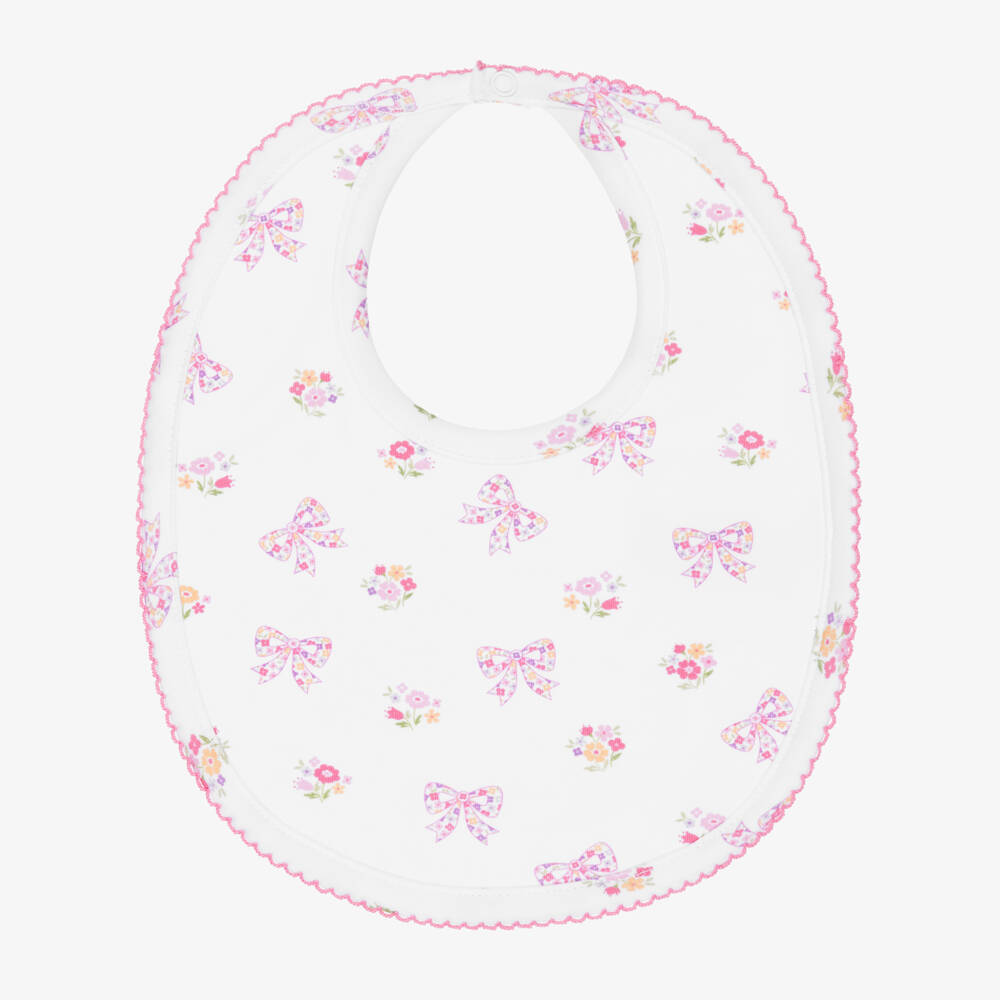 Kissy Kissy-Baby Girls White & Pink Pima Cotton Blossoming Bows Bib | Childrensalon