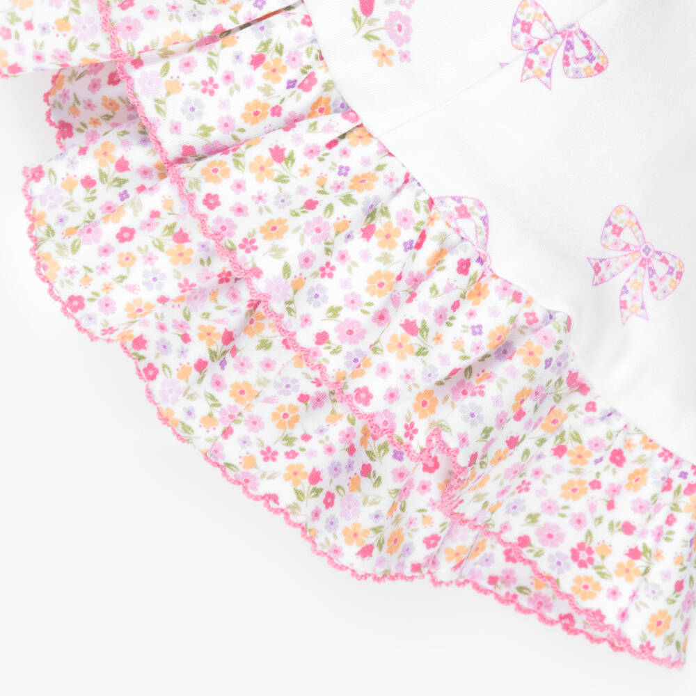 Kissy Kissy-Baby Girls White & Pink Pima Cotton Blossoming Bows Sun Hat | Childrensalon