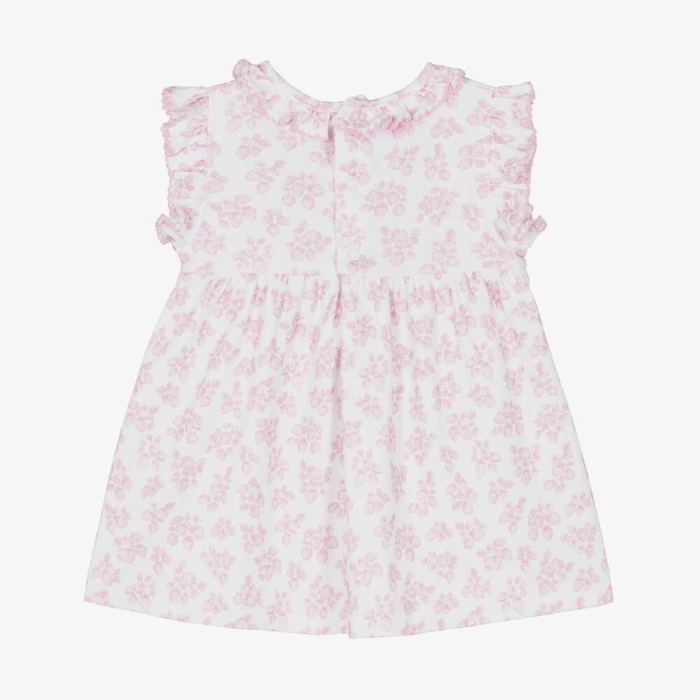 Kissy Kissy-Baby Girls White & Pink Simply Strawberries Print Pima Cotton Dress | Childrensalon