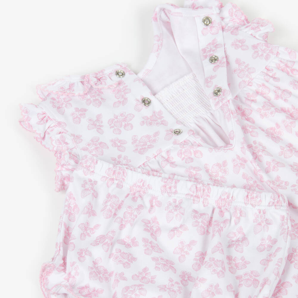 Kissy Kissy-Baby Girls White & Pink Simply Strawberries Print Pima Cotton Dress | Childrensalon