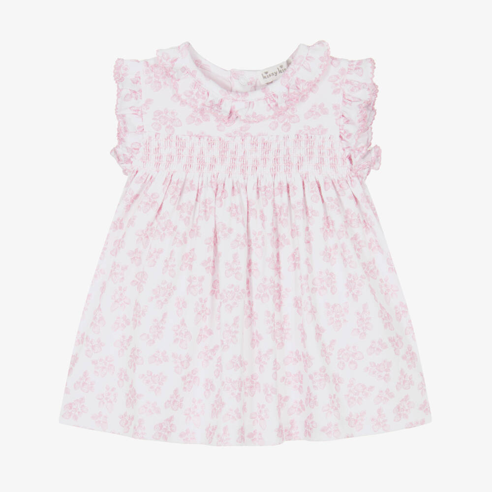 Kissy Kissy-Baby Girls White & Pink Simply Strawberries Print Pima Cotton Dress | Childrensalon