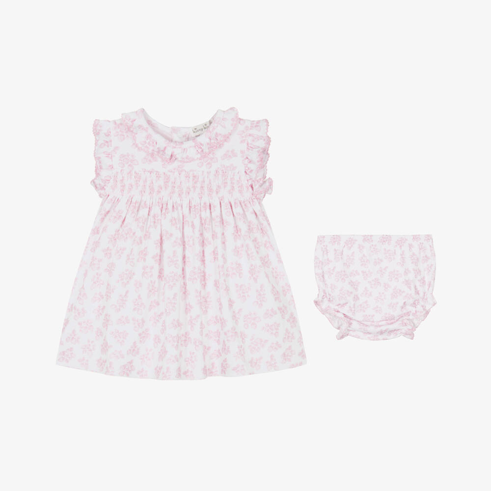 Kissy Kissy-Baby Girls White & Pink Simply Strawberries Print Pima Cotton Dress | Childrensalon