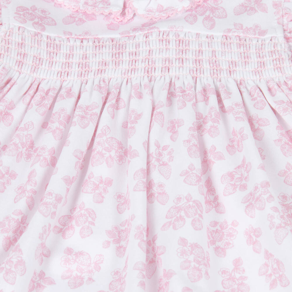 Kissy Kissy-Baby Girls White & Pink Simply Strawberries Print Pima Cotton Dress | Childrensalon