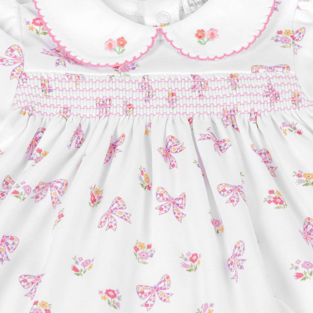 Kissy Kissy-Baby Girls White & Pink Smocked Cotton Blossoming Bows Dress | Childrensalon