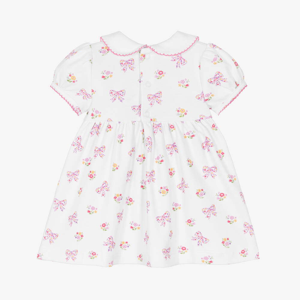 Kissy Kissy-Baby Girls White & Pink Smocked Cotton Blossoming Bows Dress | Childrensalon