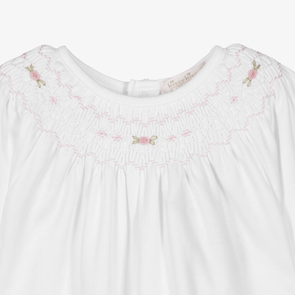 Kissy Kissy-Baby Girls White & Pink Smocked Day Gown | Childrensalon