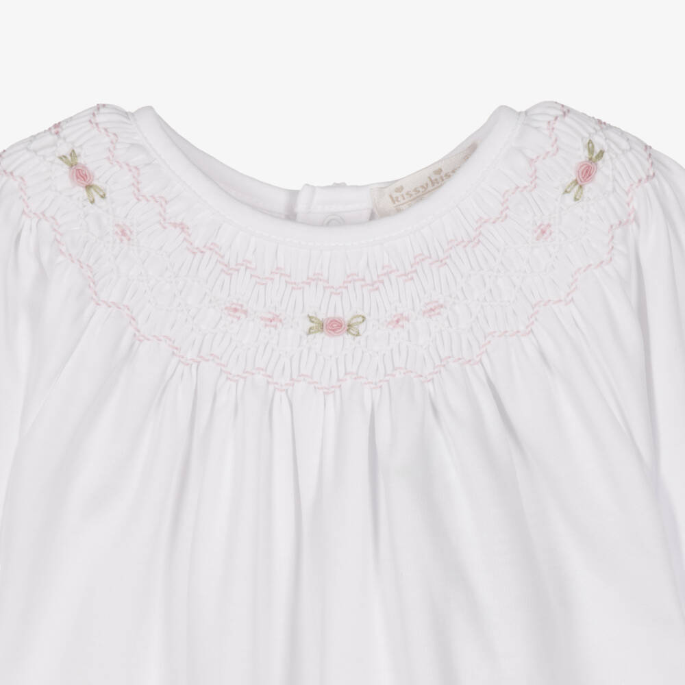 Kissy Kissy-Baby Girls White & Pink Smocked Day Gown | Childrensalon