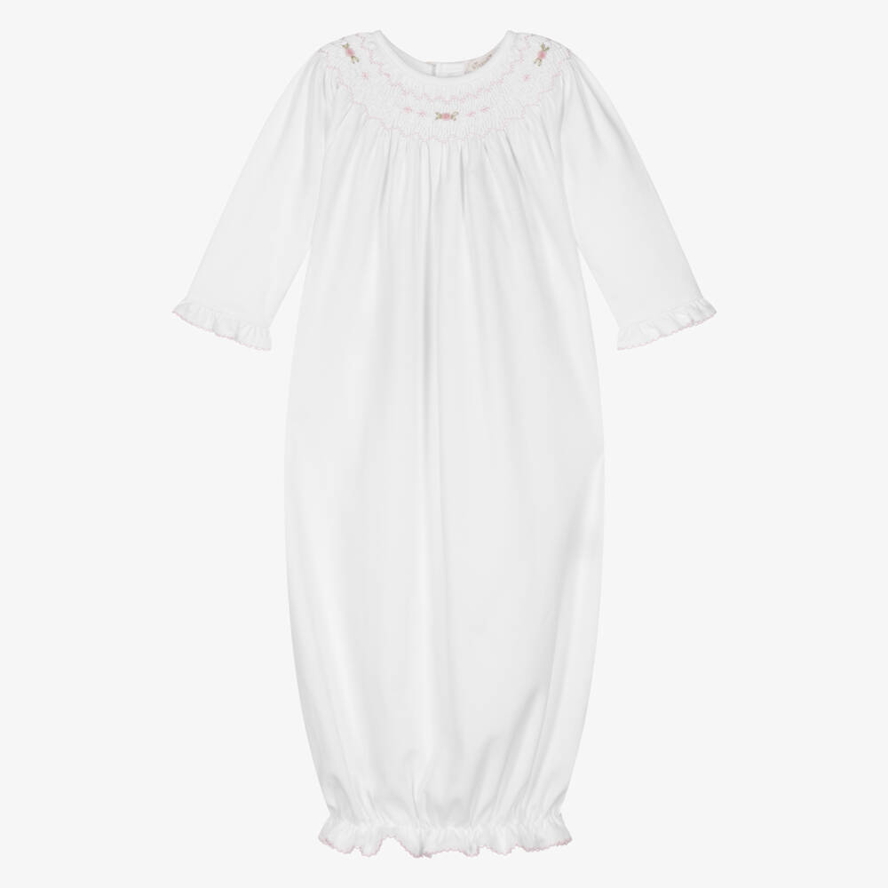 Kissy Kissy-Baby Girls White & Pink Smocked Day Gown | Childrensalon