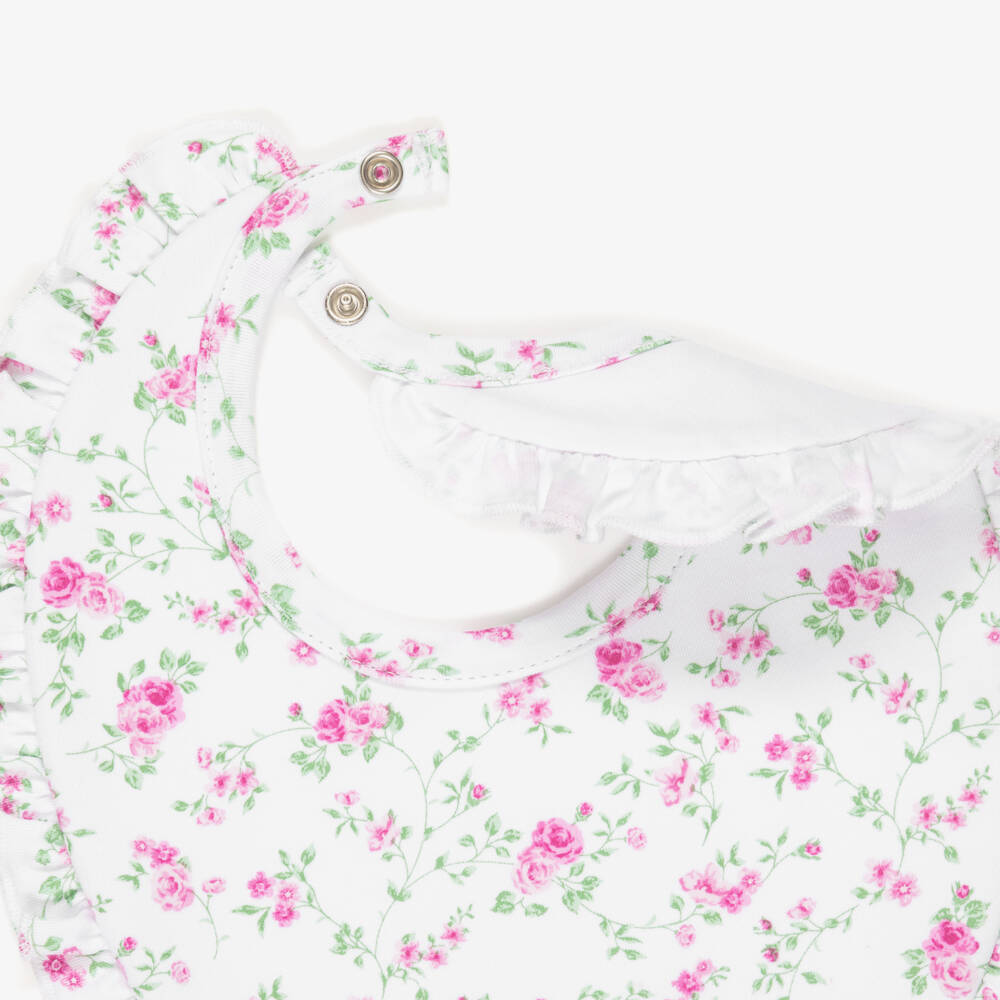 Kissy Kissy-Baby Girls White & Pink Victorian Roses Pima Cotton Bib | Childrensalon