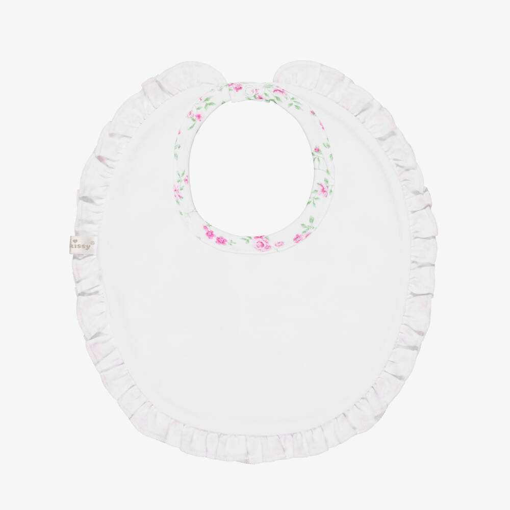 Kissy Kissy-Baby Girls White & Pink Victorian Roses Pima Cotton Bib | Childrensalon